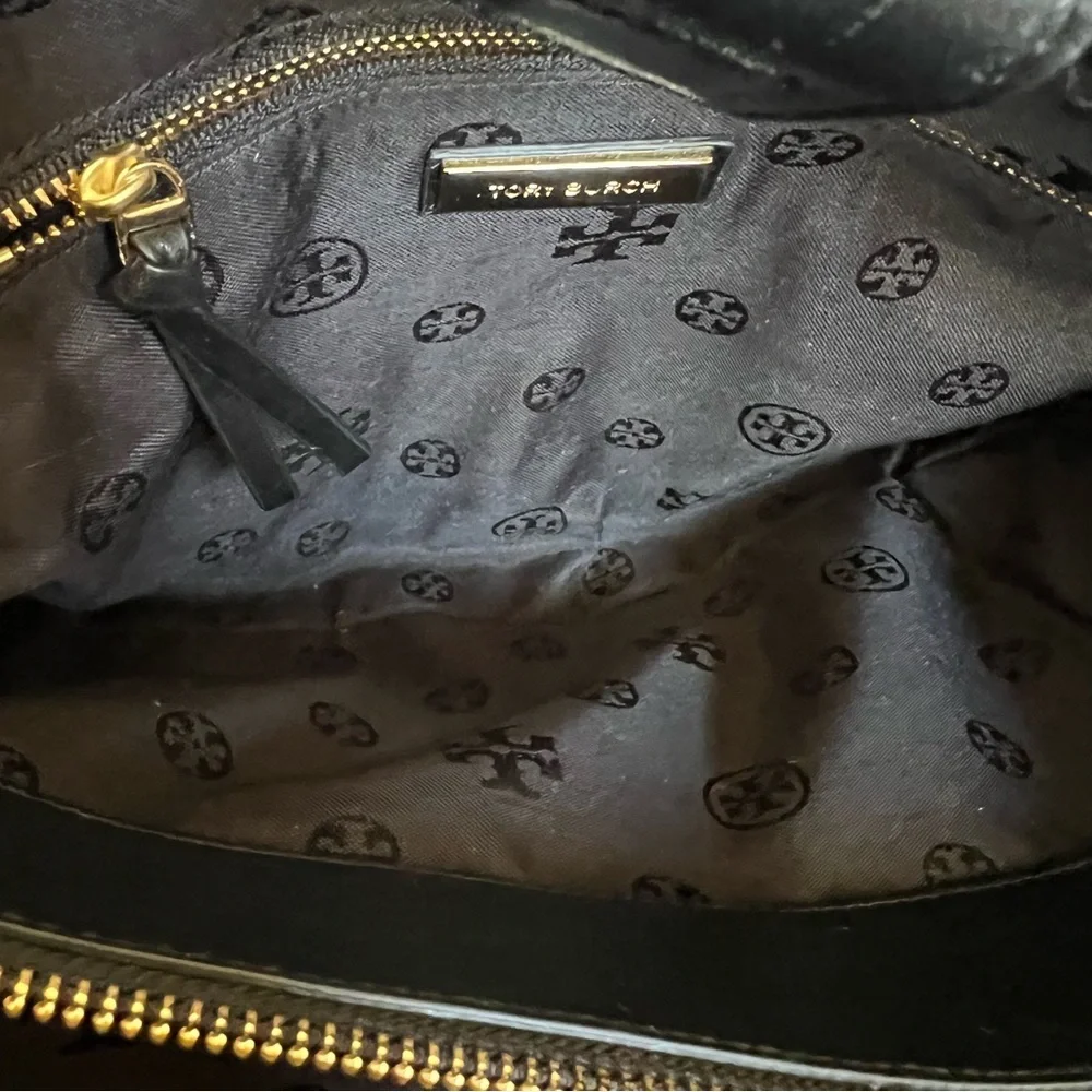 Tory Burch Fleming Quilted Black Leather Chain Straps Tassel Shoulder Bag